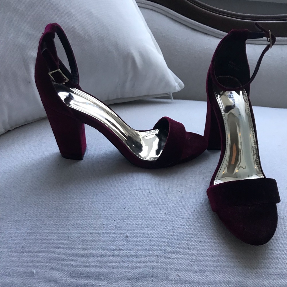 Report wine velvet heels